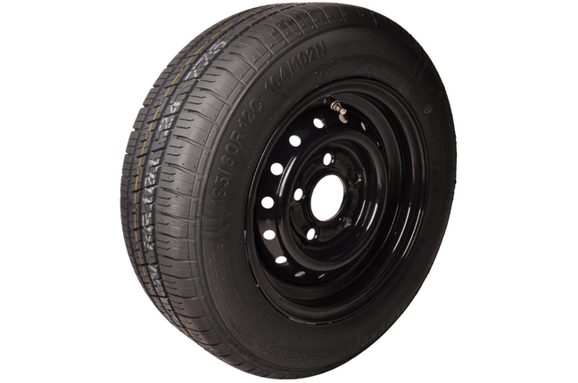 Remorqueshop Roue complète 12 pouces avec jante noir - 185/60R12C pneu + jante - cercle de trous Mercedes : 5x112 - 900 kg - diamètre du moyeu: 67 mm