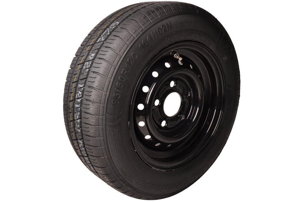 Remorqueshop Roue complète 12 pouces avec jante noir - 185/60R12C pneu + jante - cercle de trous Mercedes : 5x112 - 900 kg - diamètre du moyeu: 67 mm