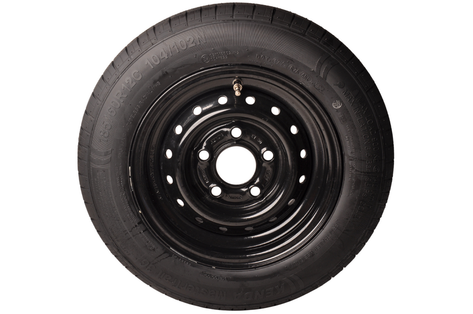 Remorqueshop Roue complète 12 pouces avec jante noir - 185/60R12C pneu + jante - cercle de trous Mercedes : 5x112 - 900 kg - diamètre du moyeu: 67 mm