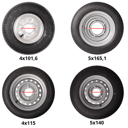 Remorqueshop Roue complète 195/50 R13C avec jante noir (cercle de trous 5x112) 900 kg diamètre du moyeu: 67 mm