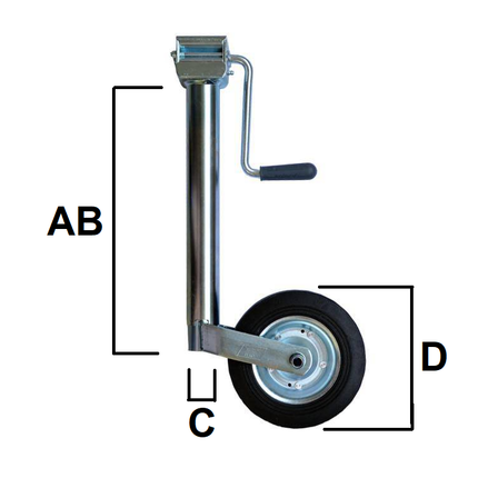 Simol Roue jockey Premium 48 mm avec manivelle latérale et pneus en caoutchouc sur jante en acier