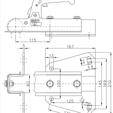 Winterhoff Timon en V Winterhoff - douille 50 mm - 800 kg - Têtes d'attelage non freinées