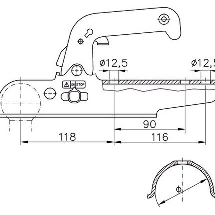 Winterhoff Winterhoff EM150-RG - 70 mm rond - 1500 kg - Têtes d'attelage non freinées