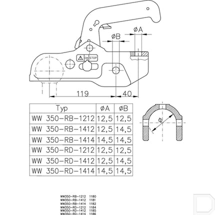 Winterhoff Winterhoff/Albe EM350RD - rond 65 mm - 3500 kg - Boîtier d'attelage freinée