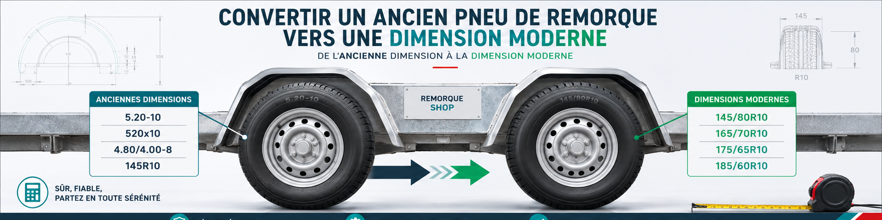 Convertir une ancienne taille de pneu de remorque en taille moderne