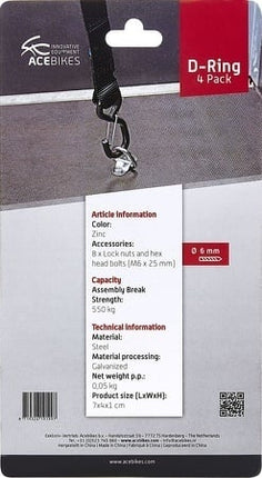 Acebikes Premium D-Rings de Acebikes - emballés sous blister - Matériel de montage inclus