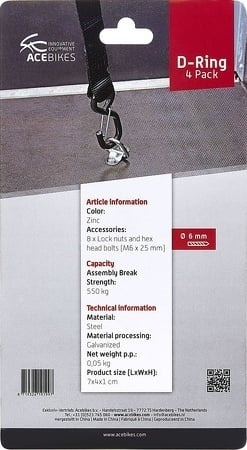Acebikes Premium D-Rings de Acebikes - emballés sous blister - Matériel de montage inclus