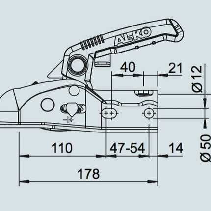 AL-KO AL-KO AK270 - rond 35/40/45/50 mm - 2700 kg - Boîtier d'attelage freinée - Safety Kit complet avec entretoises et Safety Ball