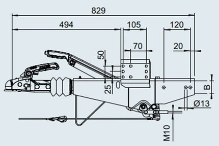 AL-KO AL-KO Frein à inertie pour remorque - 161S - capacité max : 1600 kg - carré 70 mm - y compris la console pour roue jockey