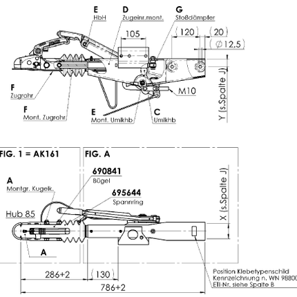 AL-KO AL-KO Frein à inertie pour remorque - 90S/3-R4 - capacité max : 1000 kg - carré 60 mm - y compris la console pour roue jockey