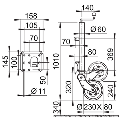 AL-KO AL-KO repliable Roue jockey - 60 mm - capacité de charge : 500kg - charge lourde - plus-long