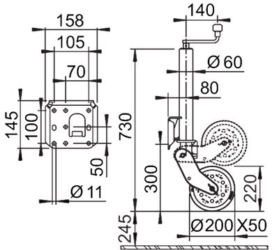 AL-KO AL-KO Roue jockey pliante - 60 mm - capacité de charge : 500kg - charge lourde