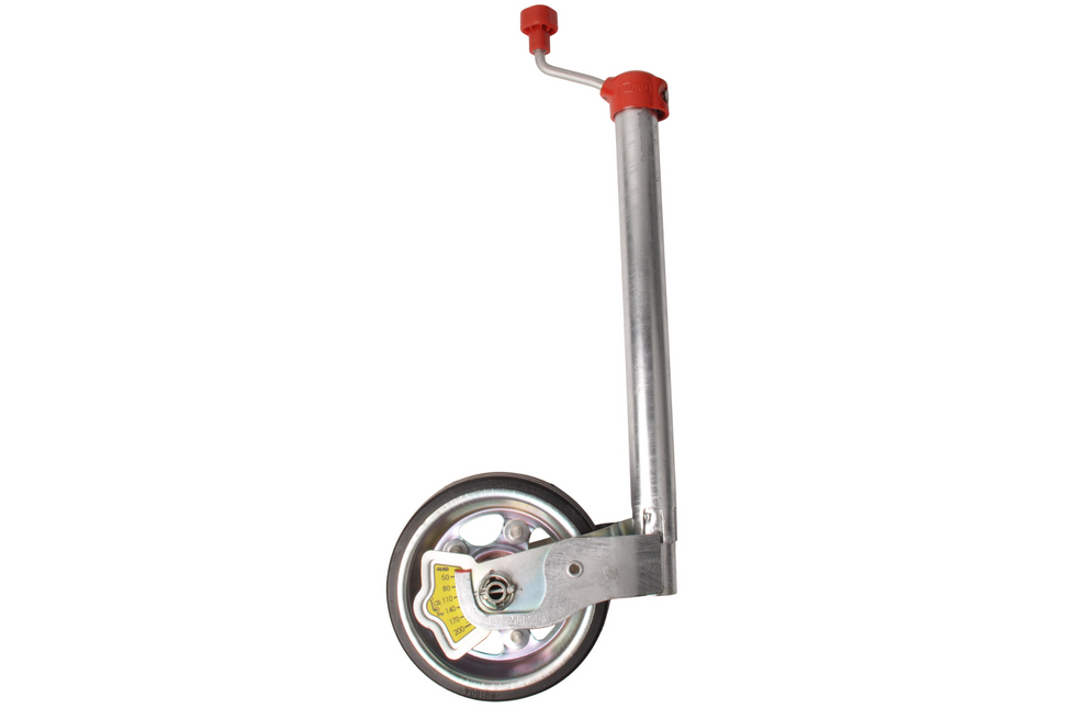 AL-KO Roue jockey AL-KO 48 mm avec jante en acier et roue en caoutchouc solide - y compris manivelle avec palier de pression et manomètre à bille