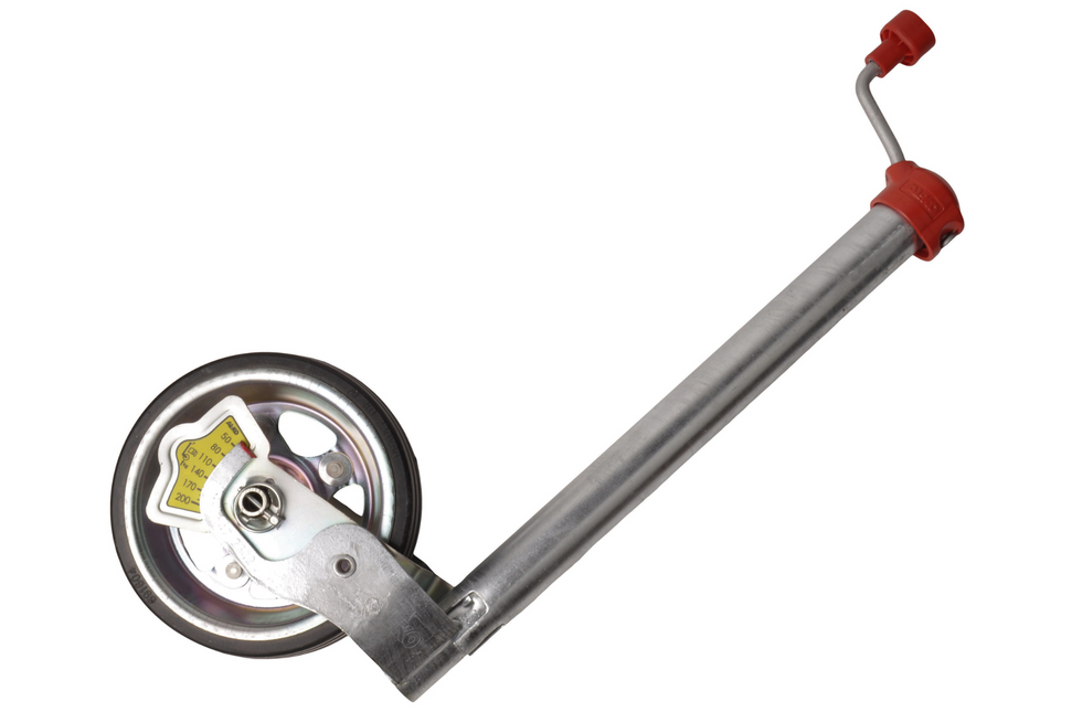 AL-KO Roue jockey AL-KO 48 mm avec jante en acier et roue en caoutchouc solide - y compris manivelle avec palier de pression et manomètre à bille