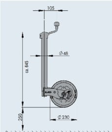 AL-KO Roue jockey AL-KO 48 mm avec jante en acier et roue en caoutchouc solide - y compris manivelle avec palier de pression et manomètre à bille
