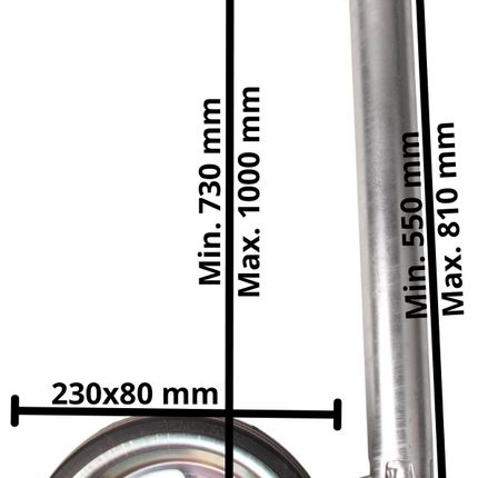 AL-KO Roue jockey AL-KO 48 mm avec jante en acier et roue en caoutchouc solide - y compris manivelle avec palier de pression et manomètre à bille