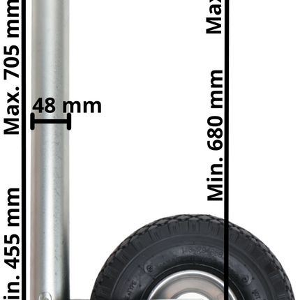 AL-KO Roue jockey AL-KO Plus - ronde 48 mm - capacité de charge : 120 kg - extra long - jante en acier avec pneu gonfable (260 x 85)