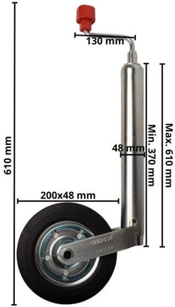 AL-KO Roue jockey Alko Compact, diamètre 48 mm rond, jante en acier avec roue en caoutchouc massif