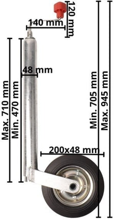 AL-KO Roue jockey Plus AL-KO - ronde 48 mm - capacité de charge : 150 kg - extra long - jante en acier avec caoutchouc massif