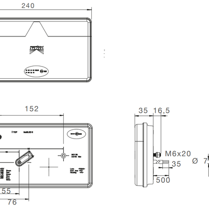 Aspock Aspöck MultiLED 2 gauche 240x140x35 mm - entièrement LED - connecteur ASS2 7 broches - étanche