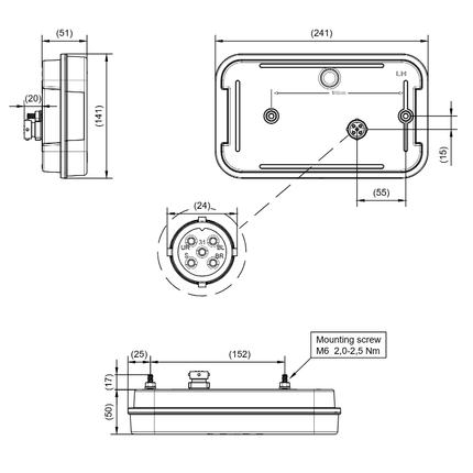 Aspock Feu arrière de remorque - Aspöck MultiLED 4 - gauche - 241x141x71 mm - entièrement LED - connecteur 5 broches baïonnette