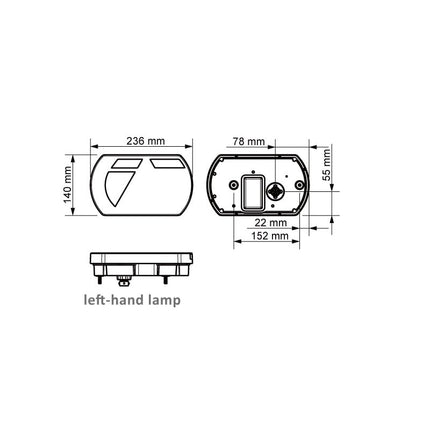 Aspock Feu arrière de remorque - Lucidity LED - gauche - 236x140x52 mm - connecteur Aspöck à 8 broches - avec résistance intégrée