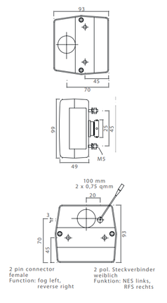 Aspock Minipoint - Feu arrière Minipoint gauche/droit avec raccord à douille - 98x90x49 mm