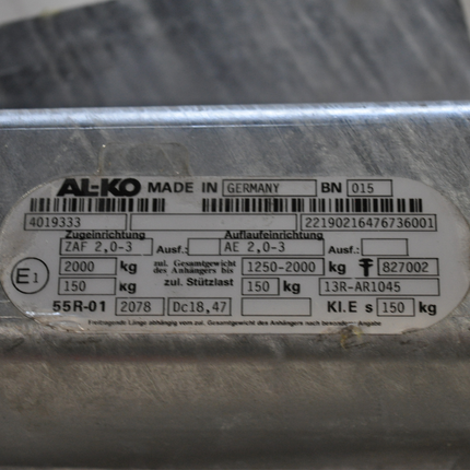 BPW BPW Frein à inertie pour remorque - ZAF2.0-3 - capacité max : 2000 kg - y compris la console pour roue jockey