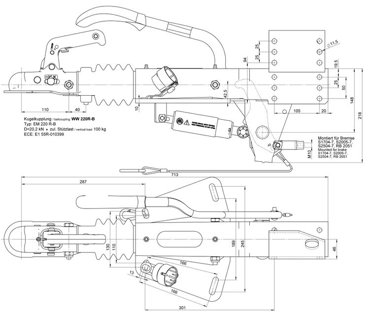 BPW BPW Frein à inertie pour remorque - ZAF2.0 - capacité max : 2000 kg - y compris la console pour roue jockey - Hapert