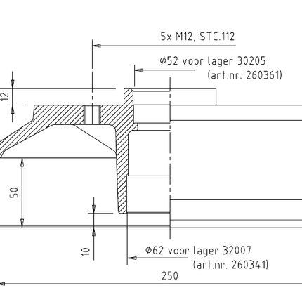 BPW Tambour de frein BPW - 250x40 - pas de 5x112 - sans roulement ni écrou à flasque - 03.274.09.33.0