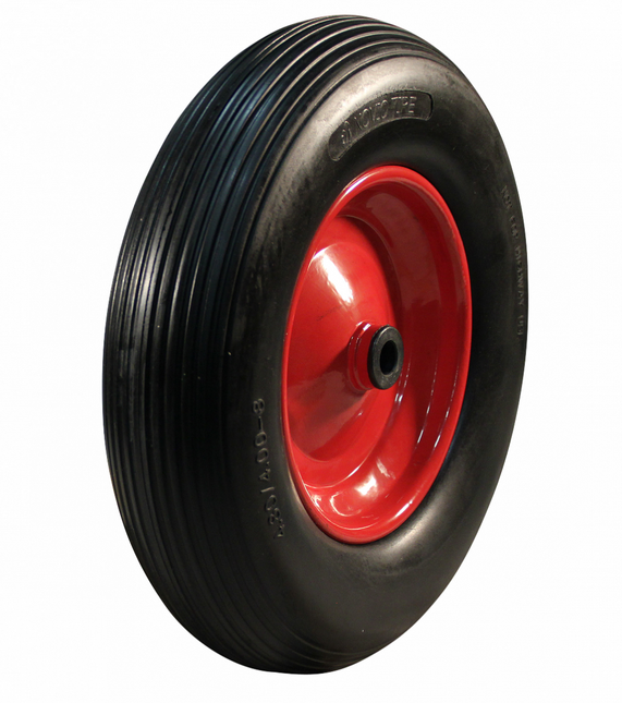Cantonal 4.00-8 Roue de brouette - anti-fuite avec jante en acier - capacité de charge 200 kg - trou d'axe/diamètre de moyeu 25 mm - avec roulement à billes