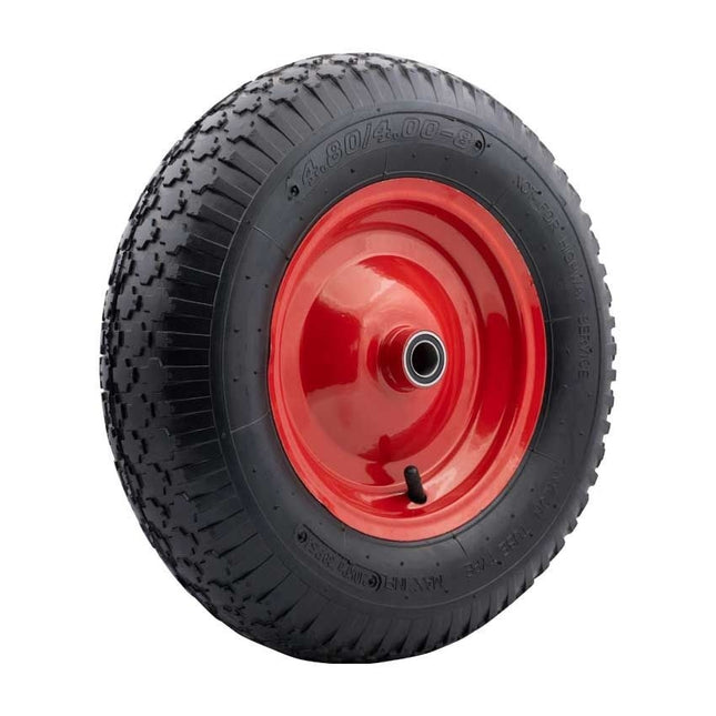 Cantonal 4.00-8 Roue de brouette - bandage pneumatique et jante en acier - capacité de charge 195 kg - trou d'axe/diamètre de moyeu 20 mm - roulements à billes inclus