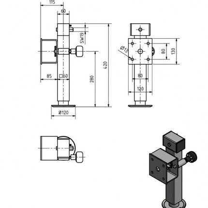 Cantonal Béquille Cantonal basculante et télescopique 1300 kg