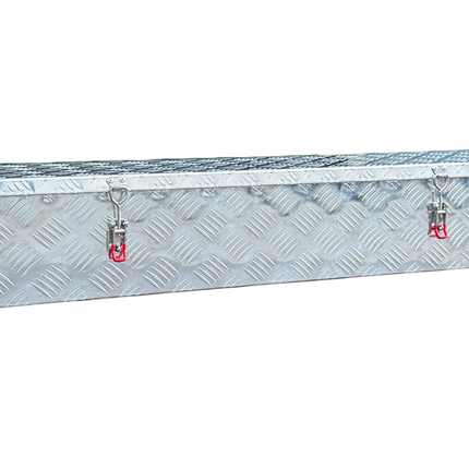 Cantonal Boîte à timon en aluminium 1200x380x195 mm - 2,5 mm Épaisseur de paroi - idéal pour les remorques plateau et les transporteurs de voitures - étanche et résistant à la poussière - avec fermeture à sangle