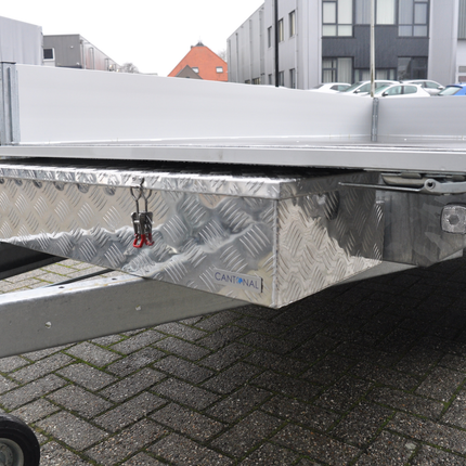Cantonal Boîte à timon en aluminium 1200x380x195 mm - 2,5 mm Épaisseur de paroi - idéal pour les remorques plateau et les transporteurs de voitures - étanche et résistant à la poussière - avec fermeture à sangle