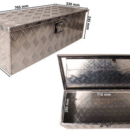 Cantonal Boîte à timon  en aluminium à motif larmé avec poignées 765x330x245 mm - incluant un verrou intégré - Matériau de 2,5 mm d'épaisseur