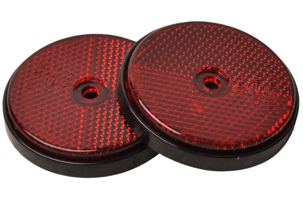 Cantonal Catadioptre rouge 60 mm trous de vis ronds - 2 piecés