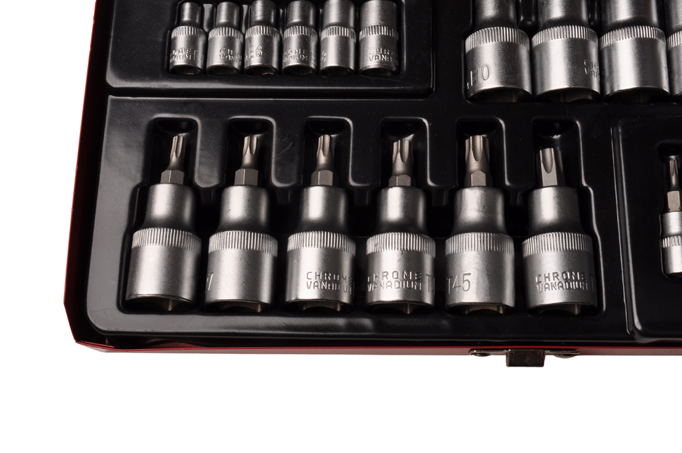 Cantonal Clé à douille + jeu d'embouts 1/4 1/2 Torx - en boîte métallique - qualité chrome-vanadium