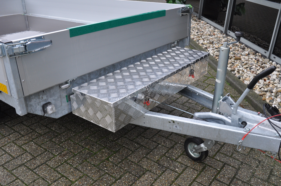 Cantonal Coffre de timon en aluminium 1200x380x195 mm - 2,5 mm Épaisseur de paroi - idéal pour les remorques plateau et les transporteurs de voitures - étanche et résistant à la poussière - avec fermeture à sangle