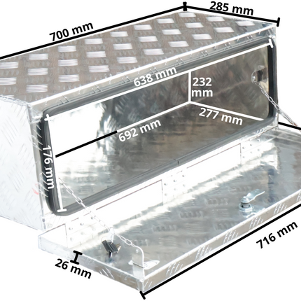 Cantonal Coffre de timon en aluminium strié 700x240x300 mm