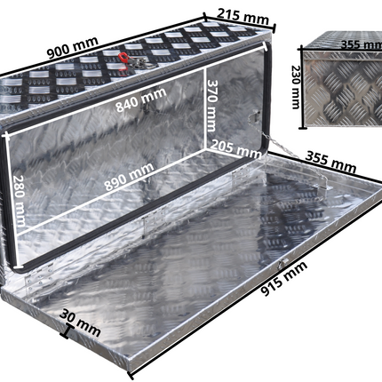 Cantonal Coffre de timon en tôle aluminium à damier 900x380x230 mm