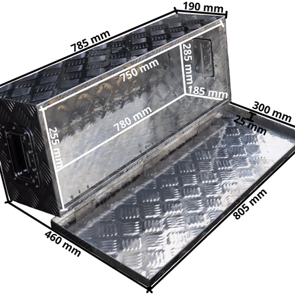 Cantonal Coffre de timon en tôle aluminium antidérapante 800x300x190 mm – fermeture papillon