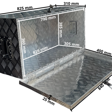 Cantonal Coffre de timon en tôle aluminium antidérapante 840x400x310 mm – avec fermeture papillon