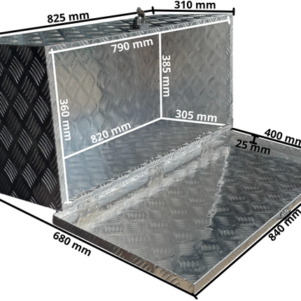 Cantonal Coffre de timon en tôle aluminium antidérapante 840x400x310 mm – avec fermeture papillon