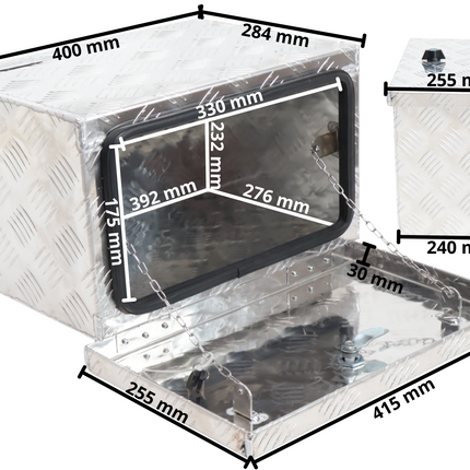 Cantonal Coffre de timon en tôle aluminium larmée - 400×240×300 mm