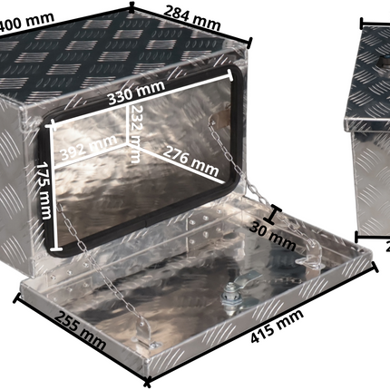 Cantonal Coffre de timon en tôle aluminium larmée - 400×240×300 mm