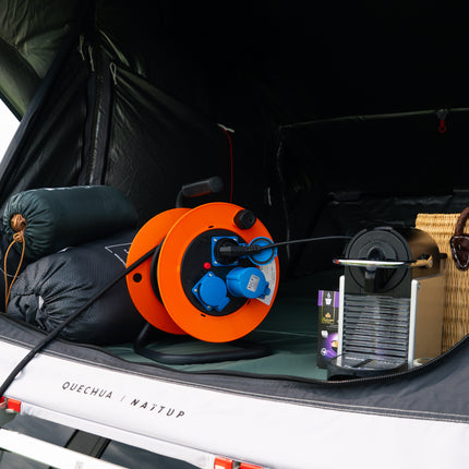 Cantonal Enrouleur de Câble Camping 25 Mètres - Prise Schuko/CEE