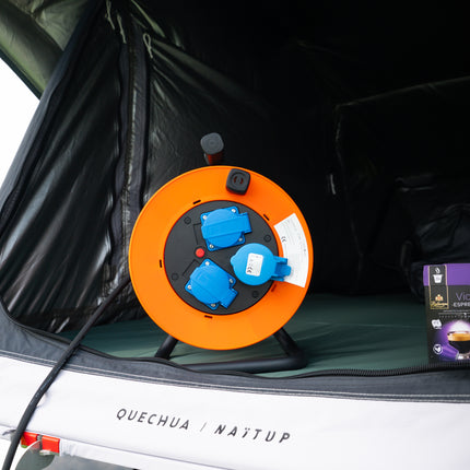 Cantonal Enrouleur de Câble Camping 25 Mètres - Prise Schuko/CEE