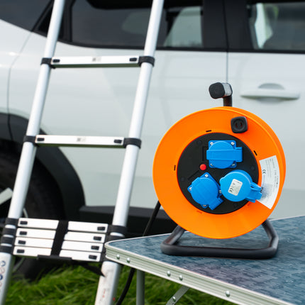 Cantonal Enrouleur de Câble Camping 25 Mètres - Prise Schuko/CEE