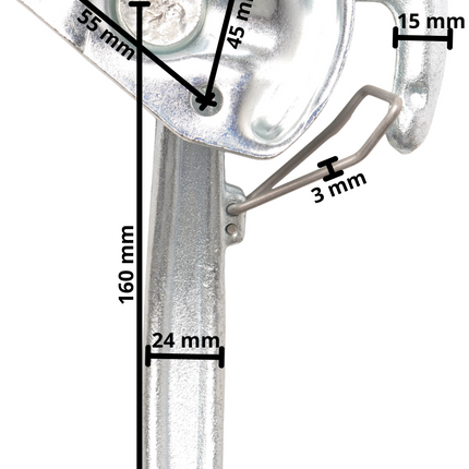 Cantonal Fermeture à crochet angulaire DROITE grande avec ressort (grande plaque de montage)
